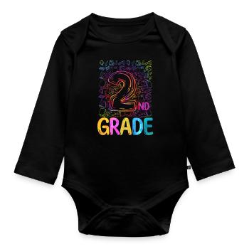 Second Grade Rainbow Girls Boys Teacher Team 2nd - Organic Longsleeve Baby Bodysuit - black - Front