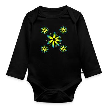colorful floral pattern floral tendril flower - Organic Longsleeve Baby Bodysuit - black - Front