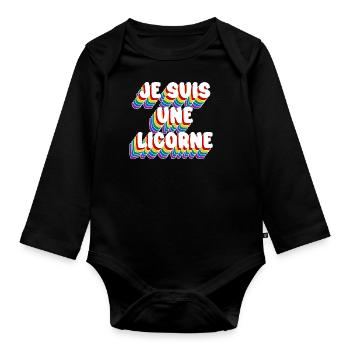 JE SUIS UNE LICORNE - Body Bébé bio manches longues - noir - Devant