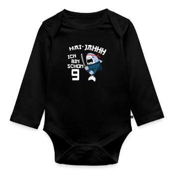9. Geburtstag Ninja 9 Jahre Ninja Hai Kostüm - Baby Bio-Langarm-Body - Schwarz - Vorne