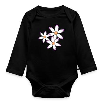 Daisies Daisies Flower Vine Flower Floral - Organic Longsleeve Baby Bodysuit - black - Front
