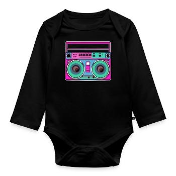 Ghetto-Blaster Fluo - Baby Bio-Langarm-Body - Schwarz - Vorne