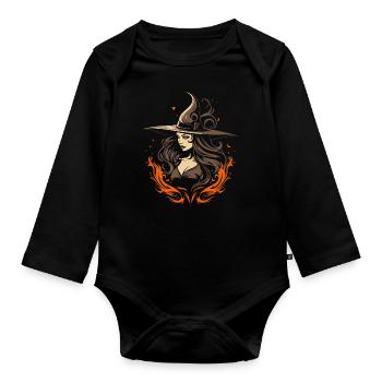 Magical Witch Splendour: Elegant Modern Witch Fire - Organic Longsleeve Baby Bodysuit - black - Front