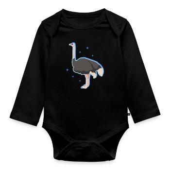 Oiseau autruche | Cadeau d’autruche amoureux des autruches - Body Bébé bio manches longues - noir - Devant