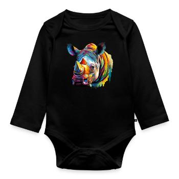 Rhinoceros - Organic Longsleeve Baby Bodysuit - black - Front