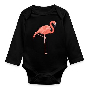 Flamant rose - Body Bébé bio manches longues - noir - Devant