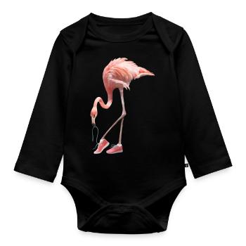 Flamingo und rosa Schuhe - Baby Bio-Langarm-Body - Schwarz - Vorne