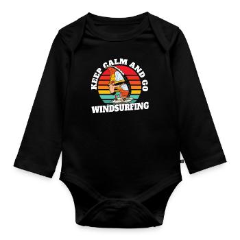 Keep Calm And Go Windsurfing Wellenreiter Surfer - Organic Longsleeve Baby Bodysuit - black - Front