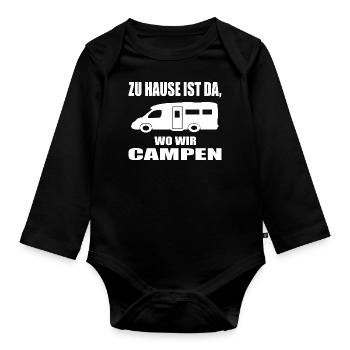 camping - Baby Bio-Langarm-Body - Schwarz - Vorne
