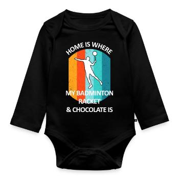 Badminton Badminton Badminton Player Chocolat - Body Bébé bio manches longues - noir - Devant
