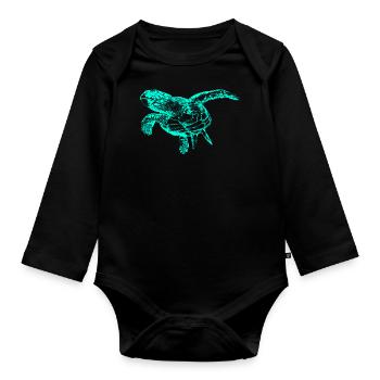 Sea Turtle (Neon) - Organic Longsleeve Baby Bodysuit - black - Front