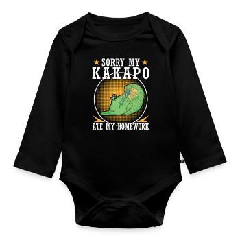 Kakapo ate homework parrot - Organic Longsleeve Baby Bodysuit - black - Front