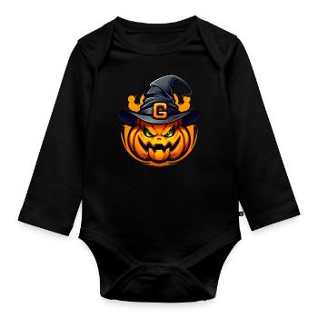Citrouille d’Halloween maléfique avec chapeau de sorcière - Body Bébé bio manches longues - noir - Devant