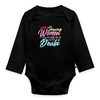 Doula montre aux femmes à quel point elles sont fortes sage-femme - Body Bébé bio manches longues - noir - Devant