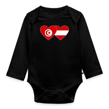 Tunisia Austria Flag Heart - Organic Longsleeve Baby Bodysuit - black - Front
