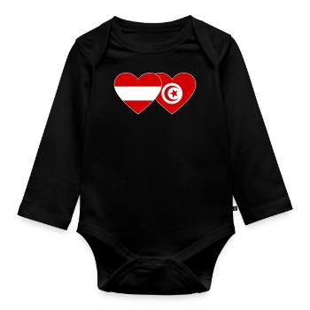 Austria Tunisia Flag Heart - Organic Longsleeve Baby Bodysuit - black - Front