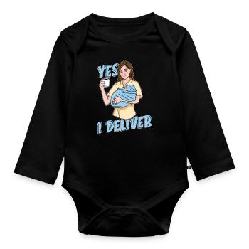 Ob/Gyn Nurse Yes I Deliver Baby Catcher OB Nurse - Organic Longsleeve Baby Bodysuit - black - Front