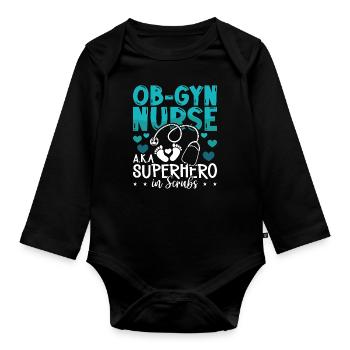 Ob-Gyn Nurse A.K.A Superhero Midwife Obstetrician - Organic Longsleeve Baby Bodysuit - black - Front