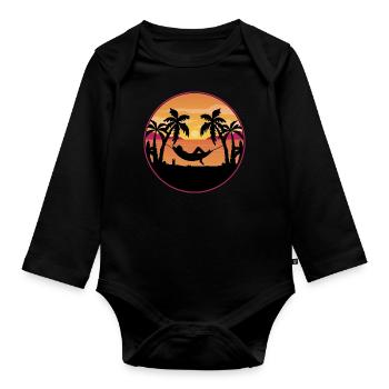 Palm trees with hammock on the beach - sunset - Organic Longsleeve Baby Bodysuit - black - Front