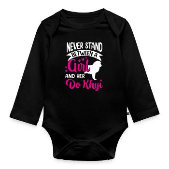 Girl and her Do Khyi Tibetan Mastiff - Organic Longsleeve Baby Bodysuit - black - Front