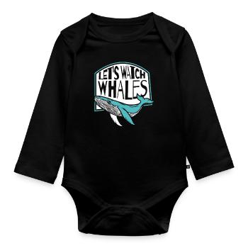 Let's Watch Whales Blue Beluga Cetacea Whale - Organic Longsleeve Baby Bodysuit - black - Front