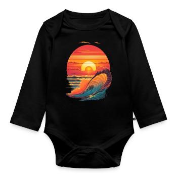 retro sunset and waves - Body Bébé bio manches longues - noir - Devant