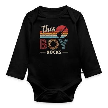 Ce garçon rocks bassiste - Body Bébé bio manches longues - noir - Devant