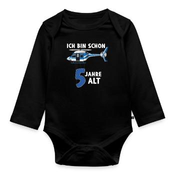 Polizei Hubschrauber 5. Geburtstag - Baby Bio-Langarm-Body - Schwarz - Vorne