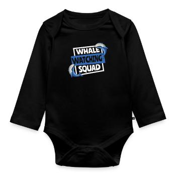 Whale Watching Squad Blue Beluga Cetacea Whale - Organic Longsleeve Baby Bodysuit - black - Front