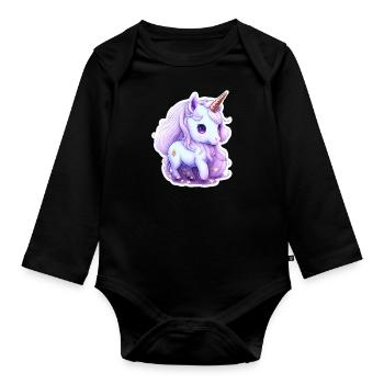 Mignon bébé licorne - Body Bébé bio manches longues - noir - Devant