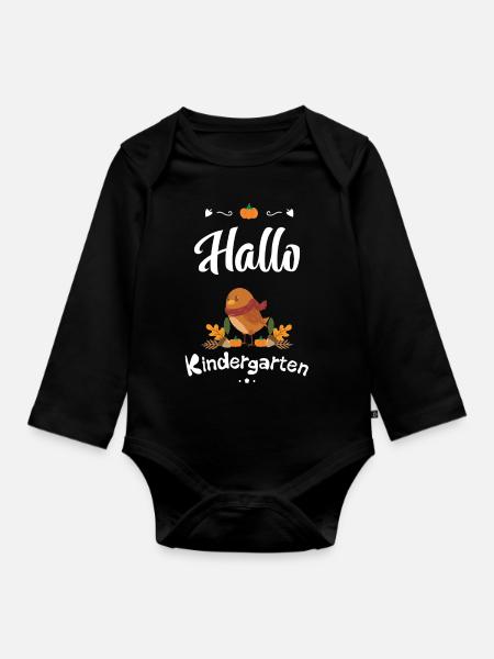 süßes Vogel Design mit Herbstmotiven - Baby Bio-Langarm-Body - Schwarz