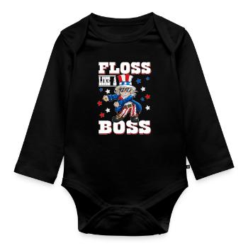 Drapeau des États-Unis Fil dentaire comme une chemise de vacances de chef - Body Bébé bio manches longues - noir - Devant