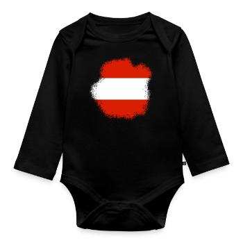 Austria Flag Austria Austrian Flag AT - Organic Longsleeve Baby Bodysuit - black - Front