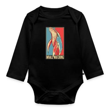 Whale Portrait Blue Beluga Cachalot Cetacea Whale - Organic Longsleeve Baby Bodysuit - black - Front