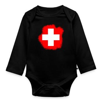 Drapeau de la Suisse Vintage Cross Used Look Suisse - Body Bébé bio manches longues - noir - Devant