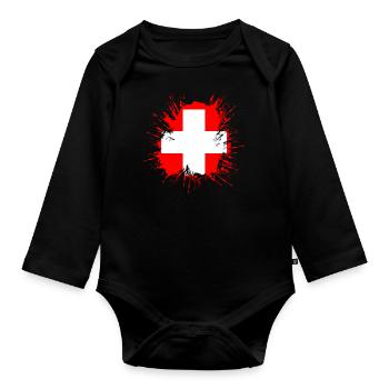 Drapeau de la Suisse Vintage Croix en détresse Look Suisse - Body Bébé bio manches longues - noir - Devant