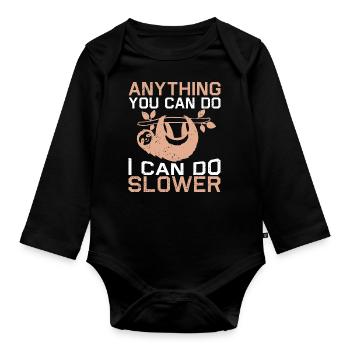 Sloth Sleep Saying - Organic Longsleeve Baby Bodysuit - black - Front