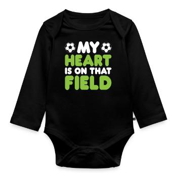 Mein Herz Ist Auf Diesem Feldfußball Mutter Outfit - Baby Bio-Langarm-Body - Schwarz - Vorne