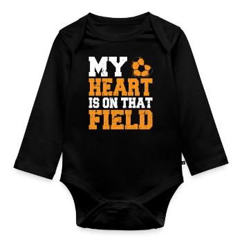 Mein Herz Ist Auf Diesem Feldfußball Mutter Outfit - Baby Bio-Langarm-Body - Schwarz - Vorne
