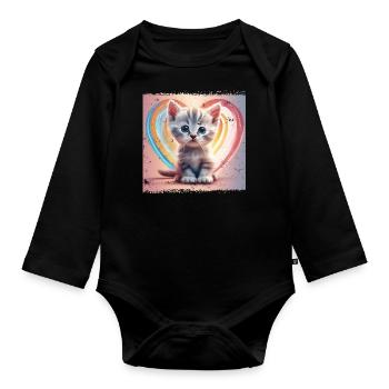 Warm cat - Organic Longsleeve Baby Bodysuit - black - Front