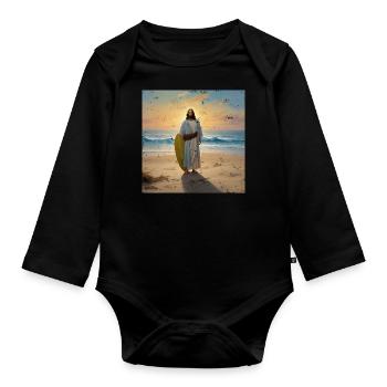 Vintage Jesus Surfer - Organic Longsleeve Baby Bodysuit - black - Front