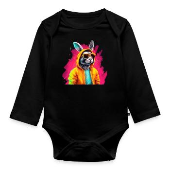 Lapin Lapin Lunettes de soleil Colorful - Body Bébé bio manches longues - noir - Devant