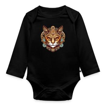 Steampunk Cat Cat Head - Organic Longsleeve Baby Bodysuit - black - Front