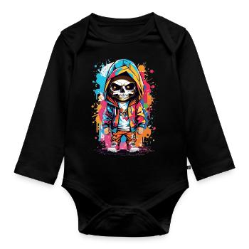 Buntes Skull Totenkopf Design: Attitude - Baby Bio-Langarm-Body - Schwarz - Vorne