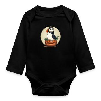 Puffin - Organic Longsleeve Baby Bodysuit - black - Front