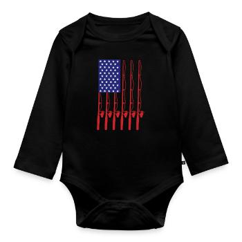 Fathers Day Fishing flag Fishing - Organic Longsleeve Baby Bodysuit - black - Front