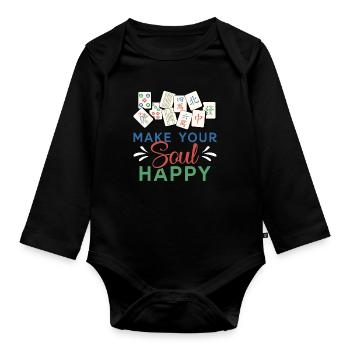Mahjong Make Your Soul Happy Loves Chinese Mahjong - Baby Bio-Langarm-Body - Schwarz - Vorne