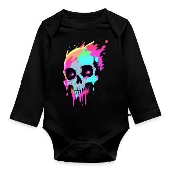 Cute Punk Skull / Kawaii Punk Skull - Organic Longsleeve Baby Bodysuit - black - Front