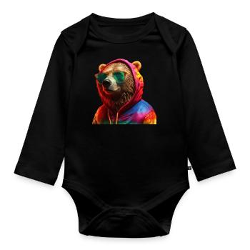Bear with Sunglasses Colorful Cool Bears Forest Animal - Organic Longsleeve Baby Bodysuit - black - Front