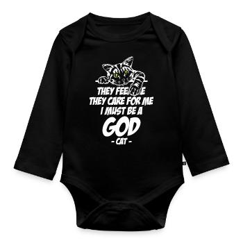 Cat Lover They Feed Me I Must Be A God - Baby Bio-Langarm-Body - Schwarz - Vorne